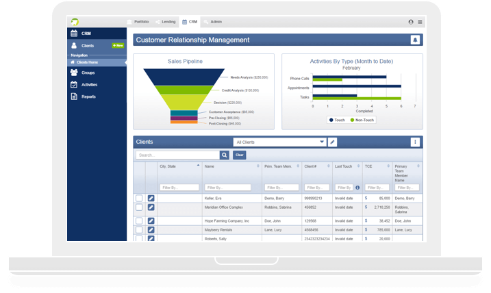 laptop showing Baker Hill's bank loan software